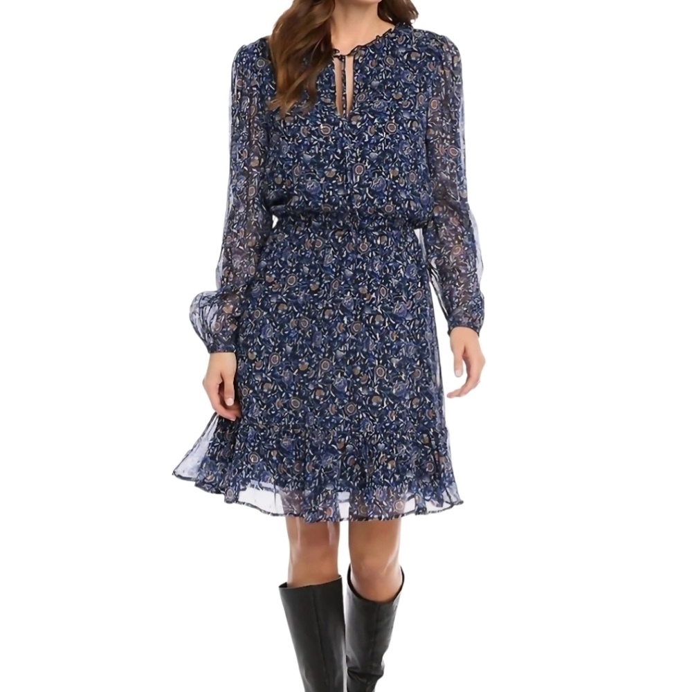 Karen Kane Elegant Long Sleeve Tiered Dress In Floral Print, Small